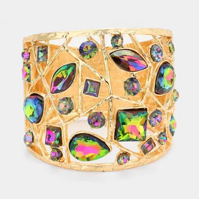 Fashnzfab Multi Stone Embellished Hinged Bracelet Gold