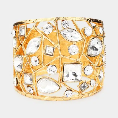 Fashnzfab Multi Stone Embellished Hinged Bracelet In Gold