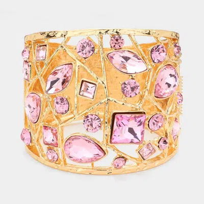Fashnzfab Multi Stone Embellished Hinged Bracelet Gold, Pink