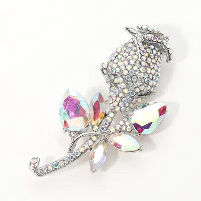 Fashnzfab Multi Stone Embellished Metal Tulip Flower Pin Brooch In Pattern