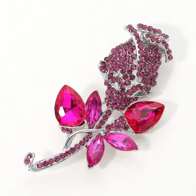 Fashnzfab Multi Stone Embellished Metal Tulip Flower Pin Brooch In Pink