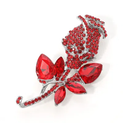Fashnzfab Multi Stone Embellished Metal Tulip Flower Pin Brooch In Red