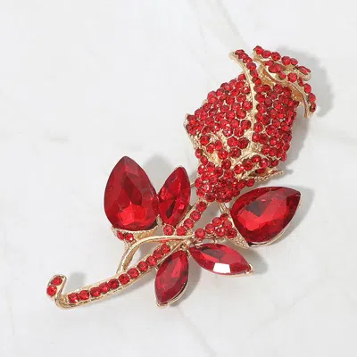 Fashnzfab Multi Stone Embellished Metal Tulip Flower Pin Brooch In Red