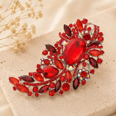 Fashnzfab Multi Stone Embellished Pin Brooch In Red