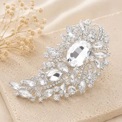 Fashnzfab Multi Stone Embellished Pin Brooch In Silver