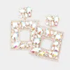Fashnzfab Multi Stone Embellished Square Dangle Evening Earrings - Ab, Gold In Gold
