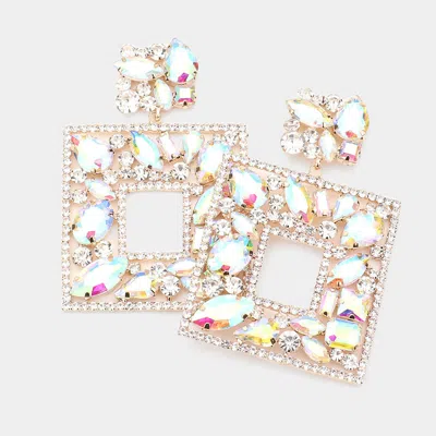 Fashnzfab Multi Stone Embellished Square Dangle Evening Earrings - Ab, Gold