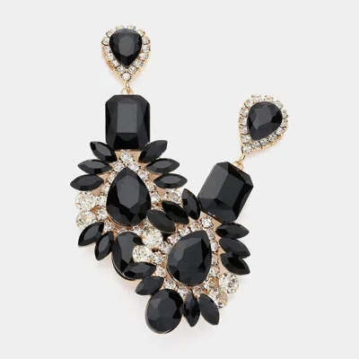 Fashnzfab Multi Stone Evening Earrings - Gold, Jet Black