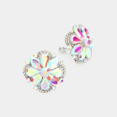 Fashnzfab Multi Stone Floral Clip On Evening Earrings