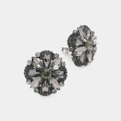 Fashnzfab Multi Stone Floral Clip On Evening Earrings In Black