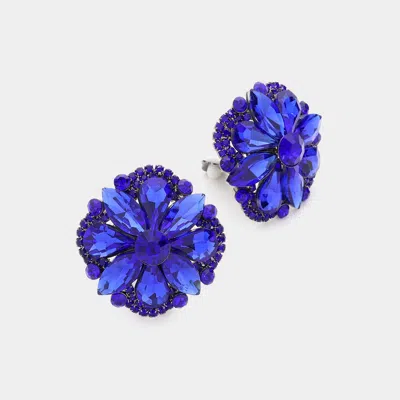 Fashnzfab Multi Stone Floral Clip On Evening Earrings In Blue