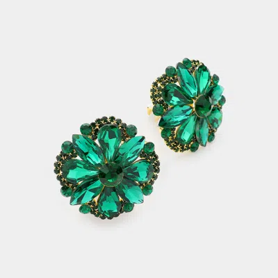 Fashnzfab Multi Stone Floral Clip On Evening Earrings In Green