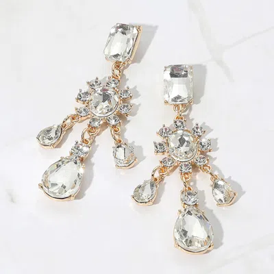 Fashnzfab Multi Stone Link Dangle Evening Earrings - Gold