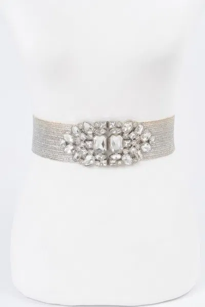 Fashnzfab Multi Stone Metallic Straw Stretch Plus Size Belt In Silver