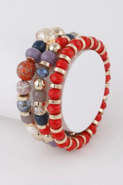 Fashnzfab Multi Stone N Bead Bracelets In Orange