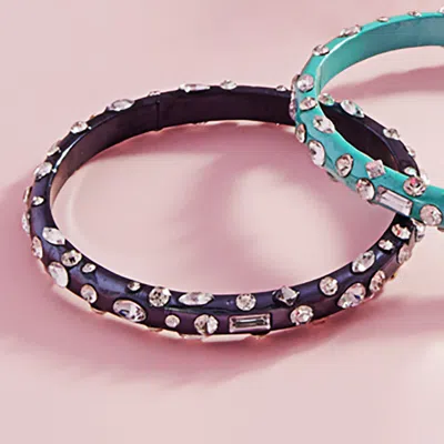 Fashnzfab Multi Stone Paved Bangle Bracelet Jet Black In Blue