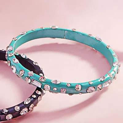 Fashnzfab Multi Stone Paved Bangle Bracelet Mint In Blue