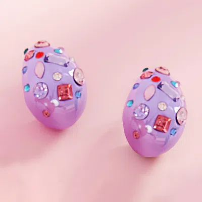 Fashnzfab Multi Stone Paved Teardrop Earrings In Purple