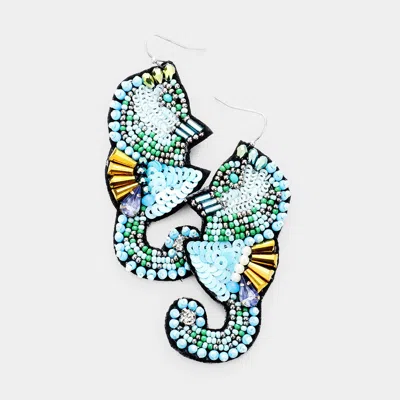 Fashnzfab Multi Stone Sequin Seed Bead Seahorse Earrings In Blue