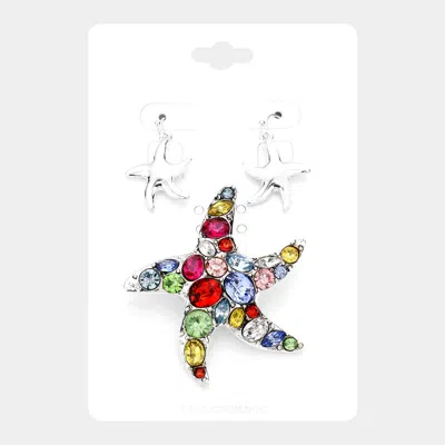 Fashnzfab Multi Stone Starfish Magnetic Pendant Set - Antique Silver, Multi