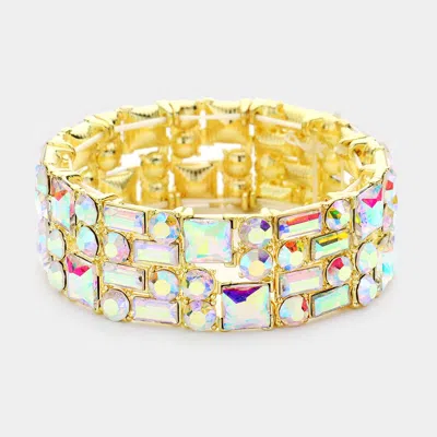 Fashnzfab Multi Stone Stretch Evening Bracelet Ab, Gold In Green