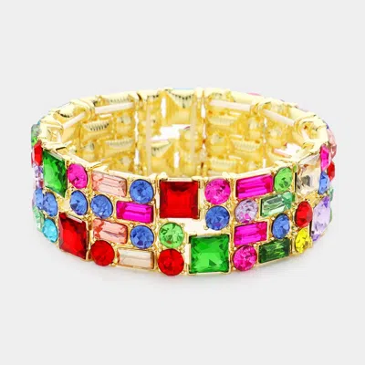 Fashnzfab Multi Stone Stretch Evening Bracelet In Green