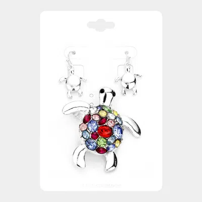 Fashnzfab Multi Stone Turtle Magnetic Pendant Set - Antique Silver, Multi