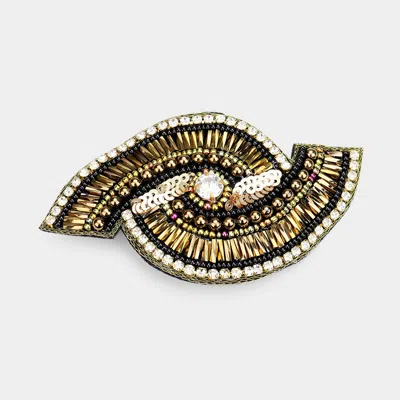 Fashnzfab Multi Strand Beaded Glass Crystal Barrette In Gold