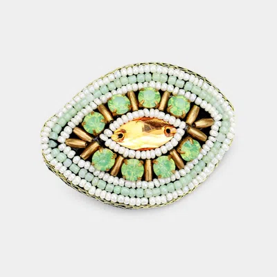 Fashnzfab Multi Strand Beaded Glass Crystal Barrette In Green