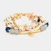 Fashnzfab Multi Strand Beaded Metal Key Accented Toggle Bracelet Blue, Gray, Multi, Rose Gold In Gold