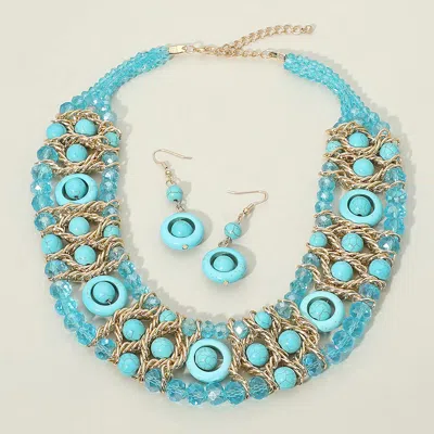 Fashnzfab Multi Strand Beaded Statement Necklace In Blue
