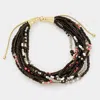 Fashnzfab Multi-strand Boho Beaded Adjustable Pull Tie Bracelet Black, Gold In Multi