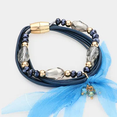 Fashnzfab Multi Strand Cord Beaded Mesh Magnetic Bracelet Blue