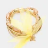 Fashnzfab Multi Strand Cord Beaded Mesh Magnetic Bracelet Gold, Yellow In Multi