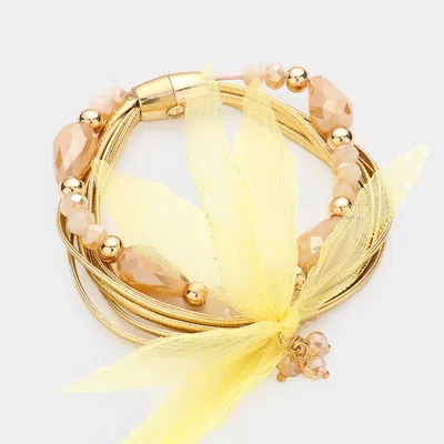 Fashnzfab Multi Strand Cord Beaded Mesh Magnetic Bracelet Gold, Yellow