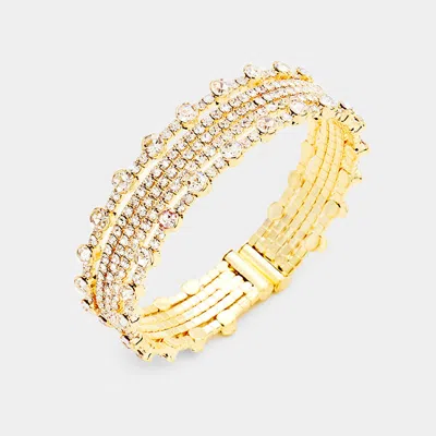 Fashnzfab Multi Strand Pave Crystal Rhinestone Cuff Evening Bracelet Clear, Gold
