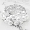 Fashnzfab Multi Strand Pearl Bead Stretch Statement Bracelet In Metallic