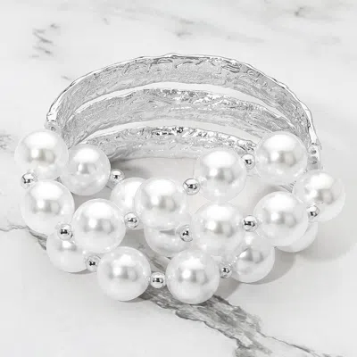 Fashnzfab Multi Strand Pearl Bead Stretch Statement Bracelet In Metallic