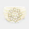 Fashnzfab Multi Strand Pearl Crystal Flower Accented Stretch Bracelet Clear, Cream, Gold In Yellow