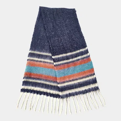 Fashnzfab Multi Stripe Cozy Scarf With Fringe In Blue