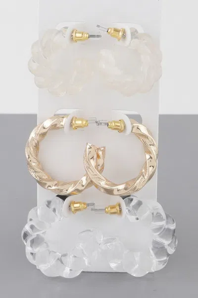 Fashnzfab Multi Twisted Hoop Earrings Set In White