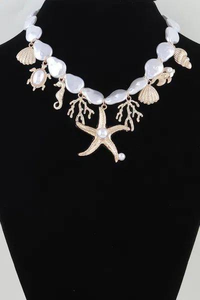 Fashnzfab Multi Under The Sea Charm Beaded Necklace In Gold