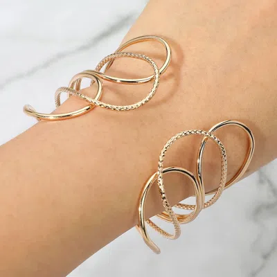 Fashnzfab Multi Wire Metal Wide Cuff Bracelet Gold