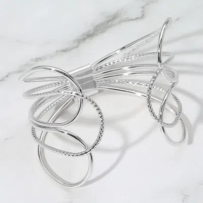 Fashnzfab Multi Wire Metal Wide Cuff Bracelet Rhodium In Metallic
