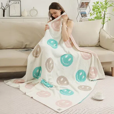 Fashnzfab Multicolor Happy Face Reversible Throw Blanket In Neutral