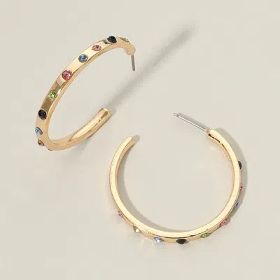 Fashnzfab Multicolor Rhinestone Pave Hoop Earrings
