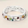 Fashnzfab Multicolor Various Shaped Stone Bezel Embellished Open Frame Stretch Bracelet Multi, Silver In Multi
