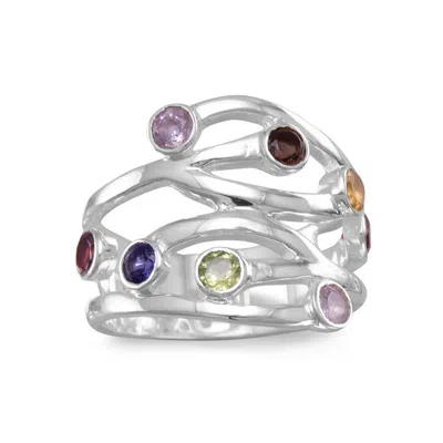 Fashnzfab Multistone Open Design Ring In Purple