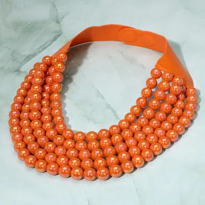 Fashnzfab Multistrand Beaded Statement Magnetic Necklace - Orange