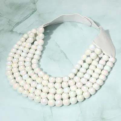 Fashnzfab Multistrand Beaded Statement Magnetic Necklace - White